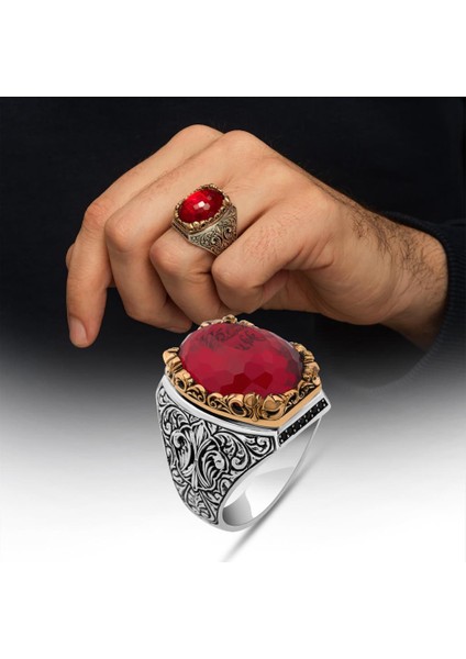 Isimli Kırmızı Taşlı 925 Gümüş Yüzük