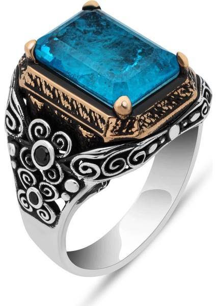 Mavi Paraiba Taşlı Kare 925 Gümüş Erkek Yüzük fiyatları