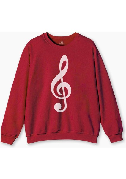 Sol Anahtarı Müzik Nota Es Gitar Saz Bağlama Baskılı Sweat Kırmızı Sweatshirt
