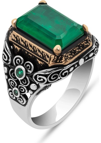 Kare Yeşil Paraipa Taşlı 925 Gümüş Erkek Yüzük fiyatları