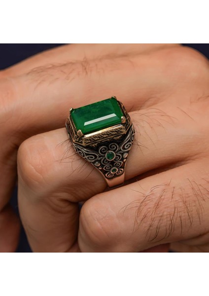 Kare Yeşil Paraipa Taşlı 925 Gümüş Erkek Yüzük modelleri