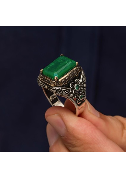 Kare Yeşil Paraipa Taşlı 925 Gümüş Erkek Yüzük fırsatları
