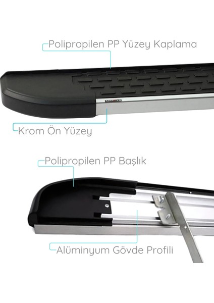 Fiat Doblo Yan Basamak Seti - Krom, Kısa Şase, Nevada | (2010-2021) modelleri