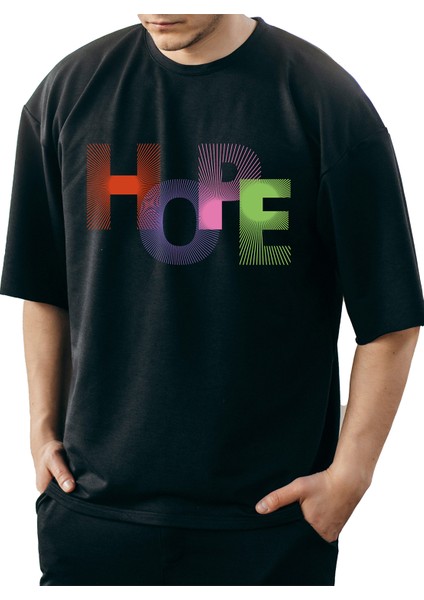 Felix Dies Siyah Oversize Kalıp Hope Baskılı Unisex T-Shirt
