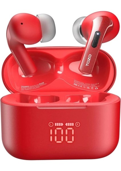 T20 LED Dijital Ekranlı Kablosuz Bluetooth Kulaklık Dark Red