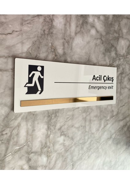 Bronz Aynalı Parlak Beyaz Seri Acil Çıkış Uyarı Levhası