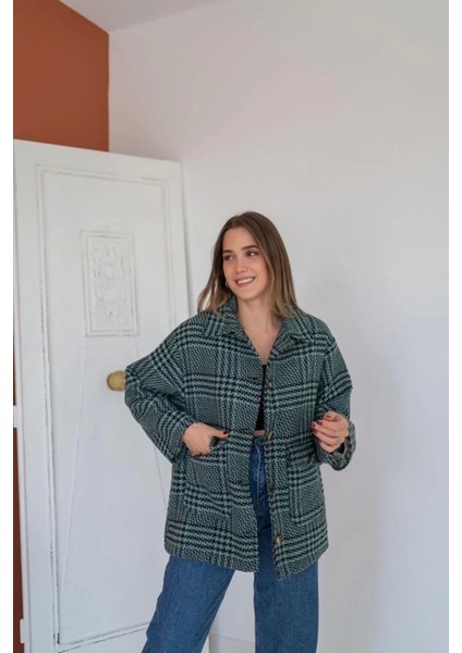 my Mint Düğmeli Ekoseli Kaban
