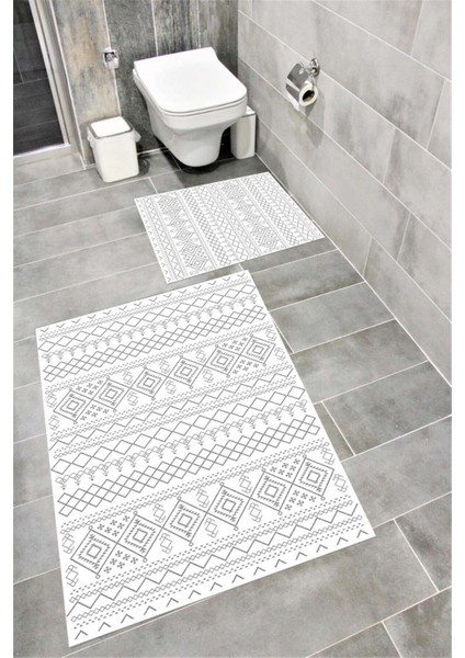 Su Emici Yumuşak Kaymaz Taban Sünger Dolgulu Pamuksu Doku Yıkanabilir Dekoratif Banyo Paspası