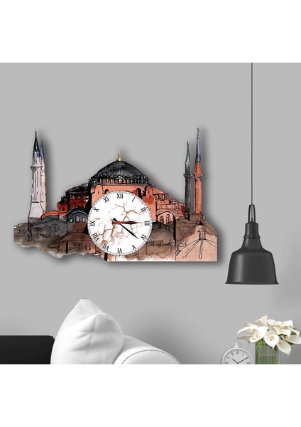 Dekoratif Ayasofya Camii Figürlü Mdf Uv Baskı Duvar Saati BOYUT: 35 X 40