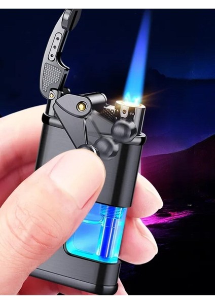 Gazlı Işıklı Çakmak Lüx Ürün Metal Gövde Siyah Renk