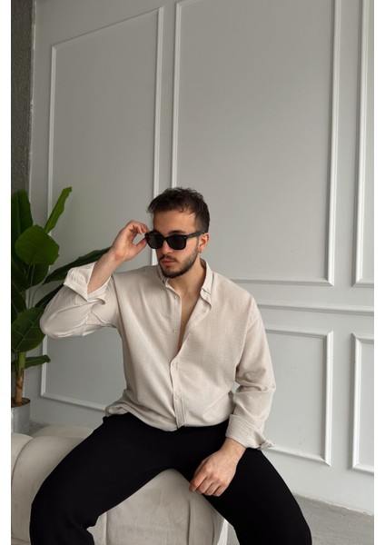 Napas Erkek Oversize Keten Görünümlü Gömlek