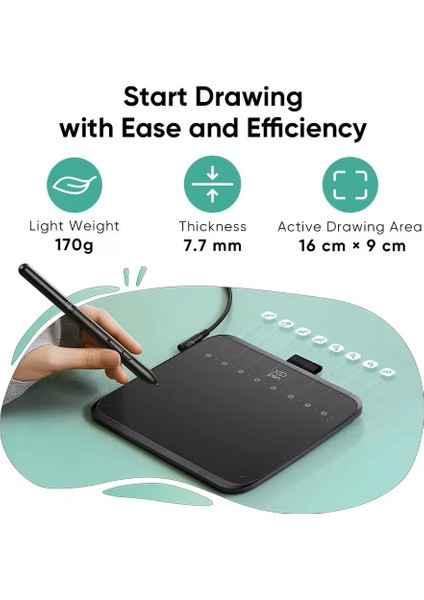 Deco 640 Grafik Tablet 16K 8 Tuş 60° Eğim Osu Android/windows/mac