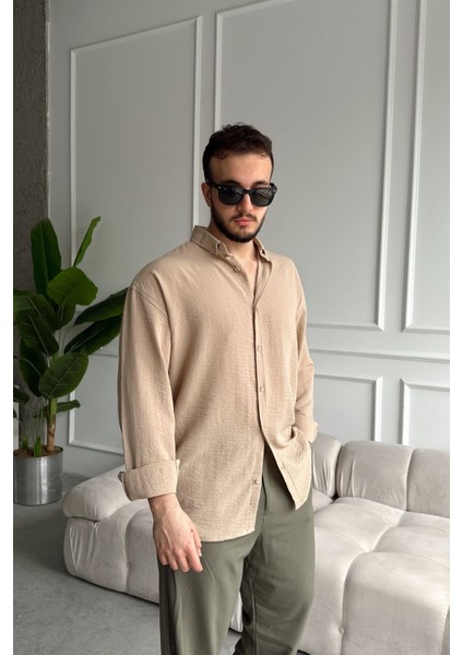 Napas Erkek Oversize Keten Görünümlü Gömlek