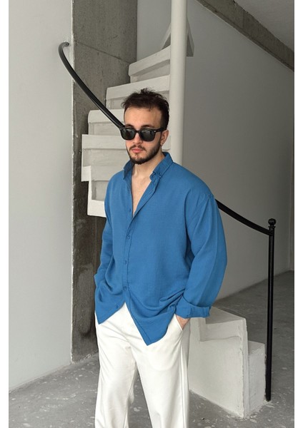 Napas Erkek Oversize Keten Görünümlü Gömlek