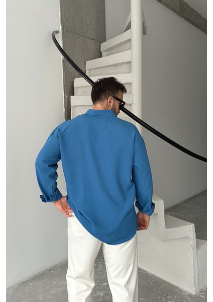 Napas Erkek Oversize Keten Görünümlü Gömlek