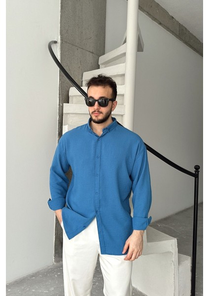 Napas Erkek Oversize Keten Görünümlü Gömlek
