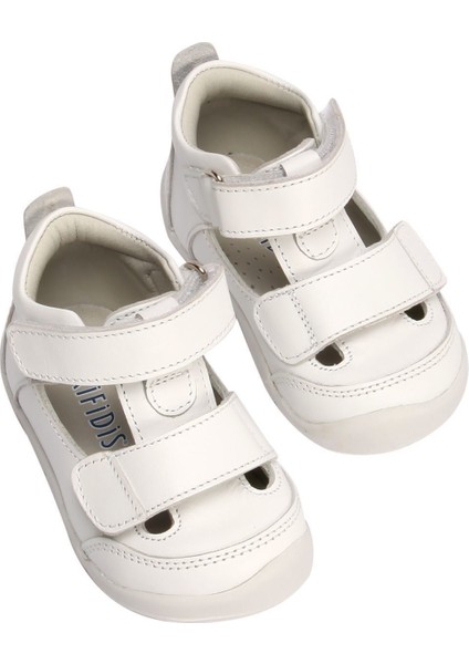 KP50 Kifidis-Kids Ilk Adım Unisex Çocuk Deri Ayakkabı 19-25 Düz Beyaz