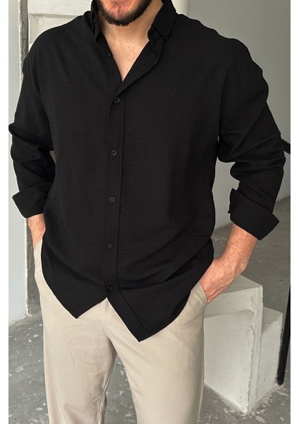 Napas Erkek Oversize Keten Görünümlü Gömlek