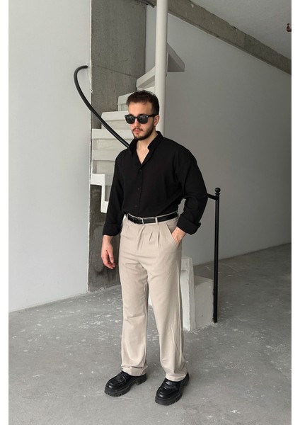 Napas Erkek Oversize Keten Görünümlü Gömlek