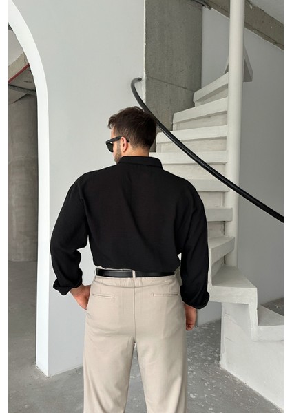 Napas Erkek Oversize Keten Görünümlü Gömlek