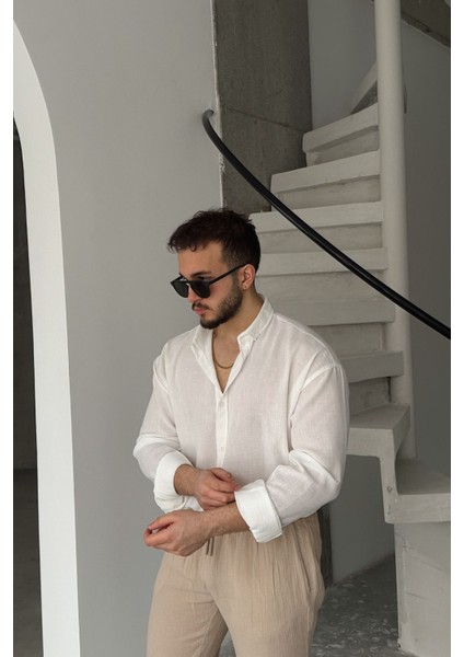 Napas Erkek Oversize Keten Görünümlü Gömlek
