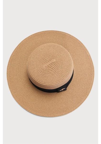 Kadın Taşlı Aksesuarlı Hasır Plaj Şapkası Camel modelleri
