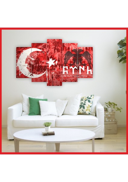 5 Parça Mdf Türk Bayrağı Baskılı Ne Mutlu Türküm Diyene Yazılı Dekoratif Tablo