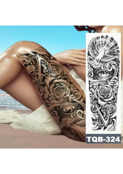 Gerçekci Göz Güvercin Çapa ve Gül Realistic Geçici Dövme Tattoo