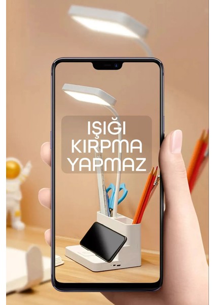 Dokunmatik Şarjlı Masa Lambası - 3 Renk 400 Lümen USB Şarj Telefon Stantlı Göz Yormayan Işık