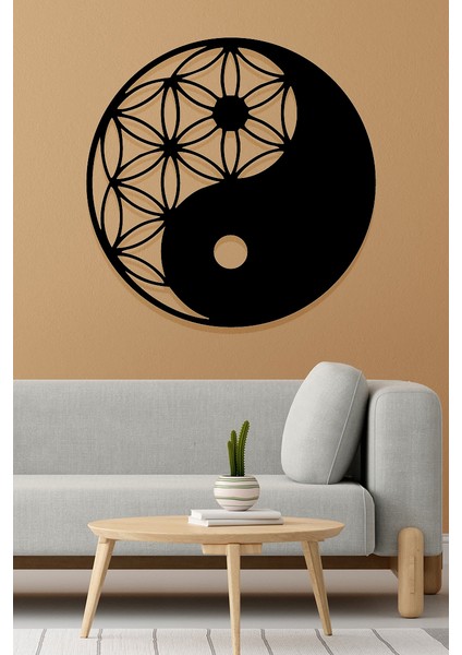 Irin Lazer Ying Yang Yaşam Çiçeği Ahşap Mdf Duvar Dekoru Tablo