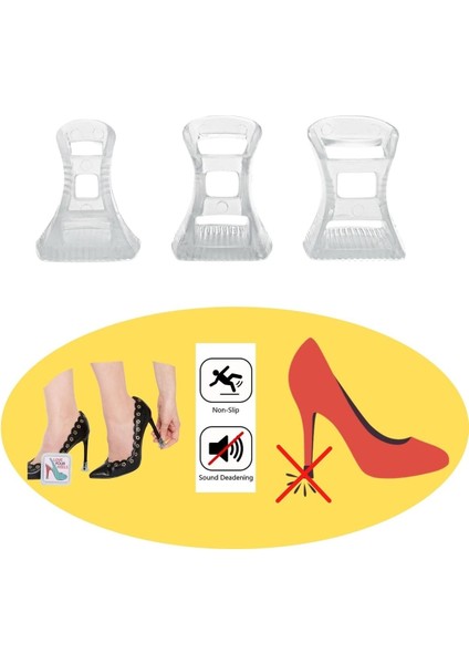 Topuklu Ayakkabı Sesi Önleyici Şeffaf Aparat 3 Çift ( S-M-L) Ofis Içi Topuk Sesi Önleyici Kesici