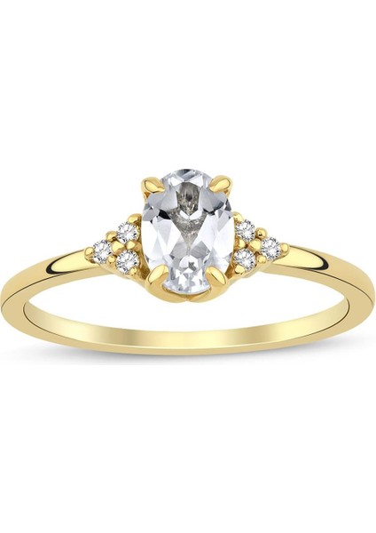 White Topaz Oval Tektaş Pırlanta Yüzük