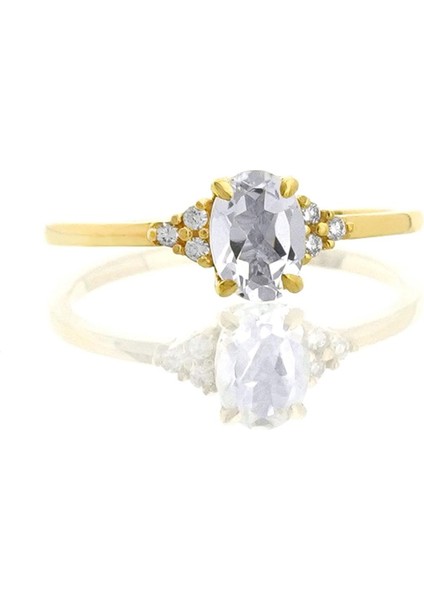 White Topaz Oval Tektaş Pırlanta Yüzük fiyatları