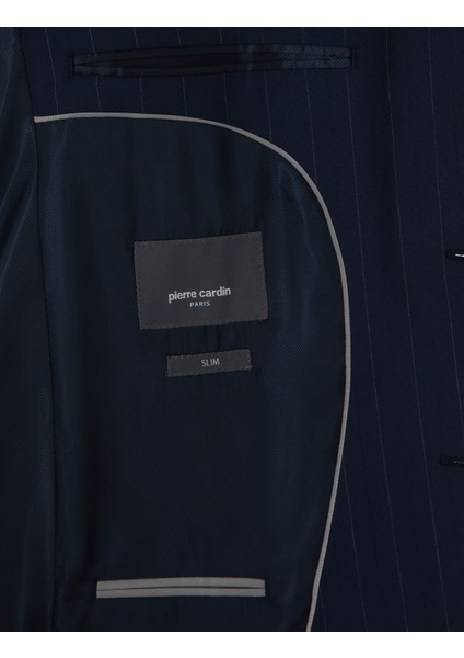 Erkek Lacivert Slim Fit Çizgili Takım Elbise 50302413-VR033