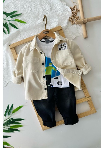 Don’t Quit Cepli Gabardin Erkek Çocuk 3 lü takım - Krem