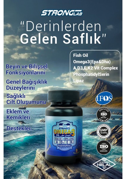 - Premium Omega-3 Balık Yağı 1200 Mg(EPA/DHA) D3,k2, Vitamin,fosfatidilserin, 60 Kapsül