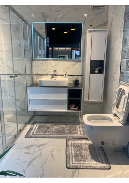 İki Parça Kaymaz Tabanlı Yumuşak Banyo Paspas Takımı, Gri, 60x100 ve 60x50