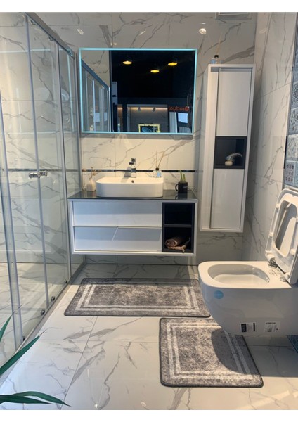 İki Parça Kaymaz Tabanlı Yumuşak Banyo Paspas Takımı, Gri, 60x100 ve 60x50 fiyatları