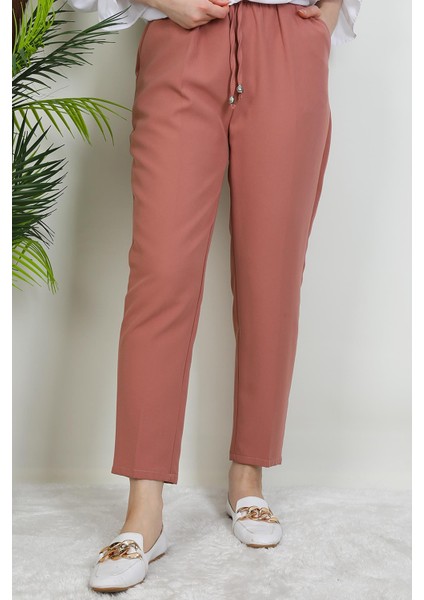 Beli Lastikli Pantolon Pembe