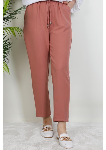 Beli Lastikli Pantolon Pembe
