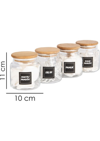 Renkli 4'lü Kulak Pamuğu ve Kavanoz, 500 ml, Vakumlu Kapaklı, Hijyenik, Şık Tasarım