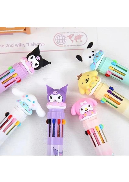 Sanrio Characters Kuromi My Melody Cinnamorrol 10 Renkli Tükenmez Kalem (1 Adet)