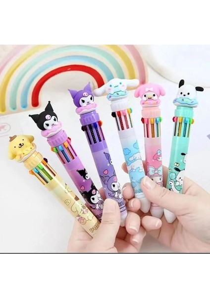 Sanrio Characters Kuromi My Melody Cinnamorrol 10 Renkli Tükenmez Kalem (1 Adet)