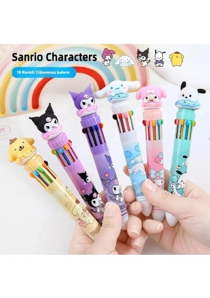Sanrio Characters Kuromi My Melody Cinnamorrol 10 Renkli Tükenmez Kalem (1 Adet)