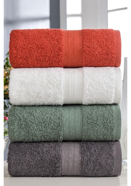 Yumuşak 4'lü havlu seti, 50x90 cm, yeşil ve kiremit renk, pamuklu, şık ve konforlu kullanım fiyatları