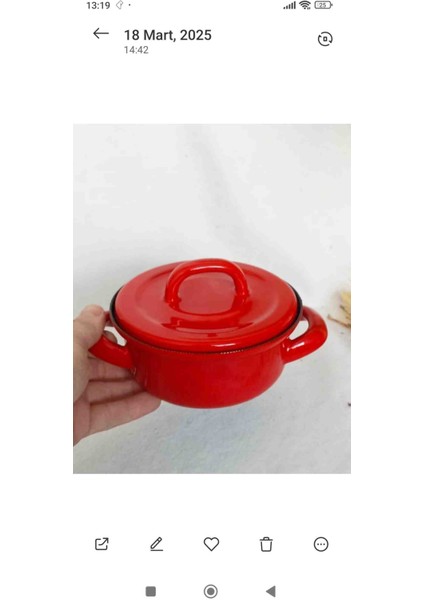 Kırmızı Çilli Mini Emaye Tencere 500 ml 13,5 cm Çap Mama Artan Yemek Çorba Tenceresi