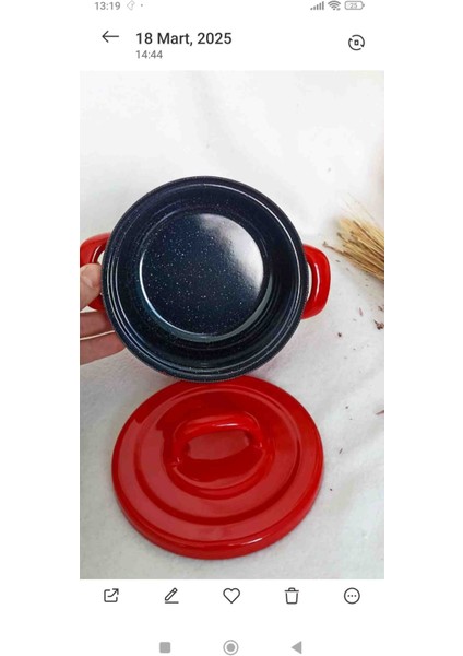 Kırmızı Çilli Mini Emaye Tencere 500 ml 13,5 cm Çap Mama Artan Yemek Çorba Tenceresi