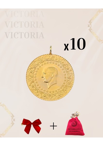 10 Adet Çeyrek Altın Eski Tarihli (Kulplu 22 Ayar)