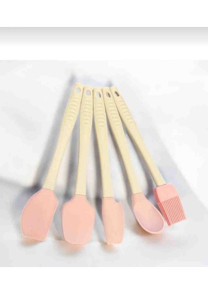 5li Silikon Orta Boy Spatula Kaşık Fırça Seti