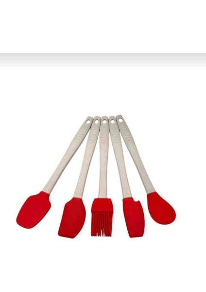 5li Silikon Orta Boy Spatula Kaşık Fırça Seti
